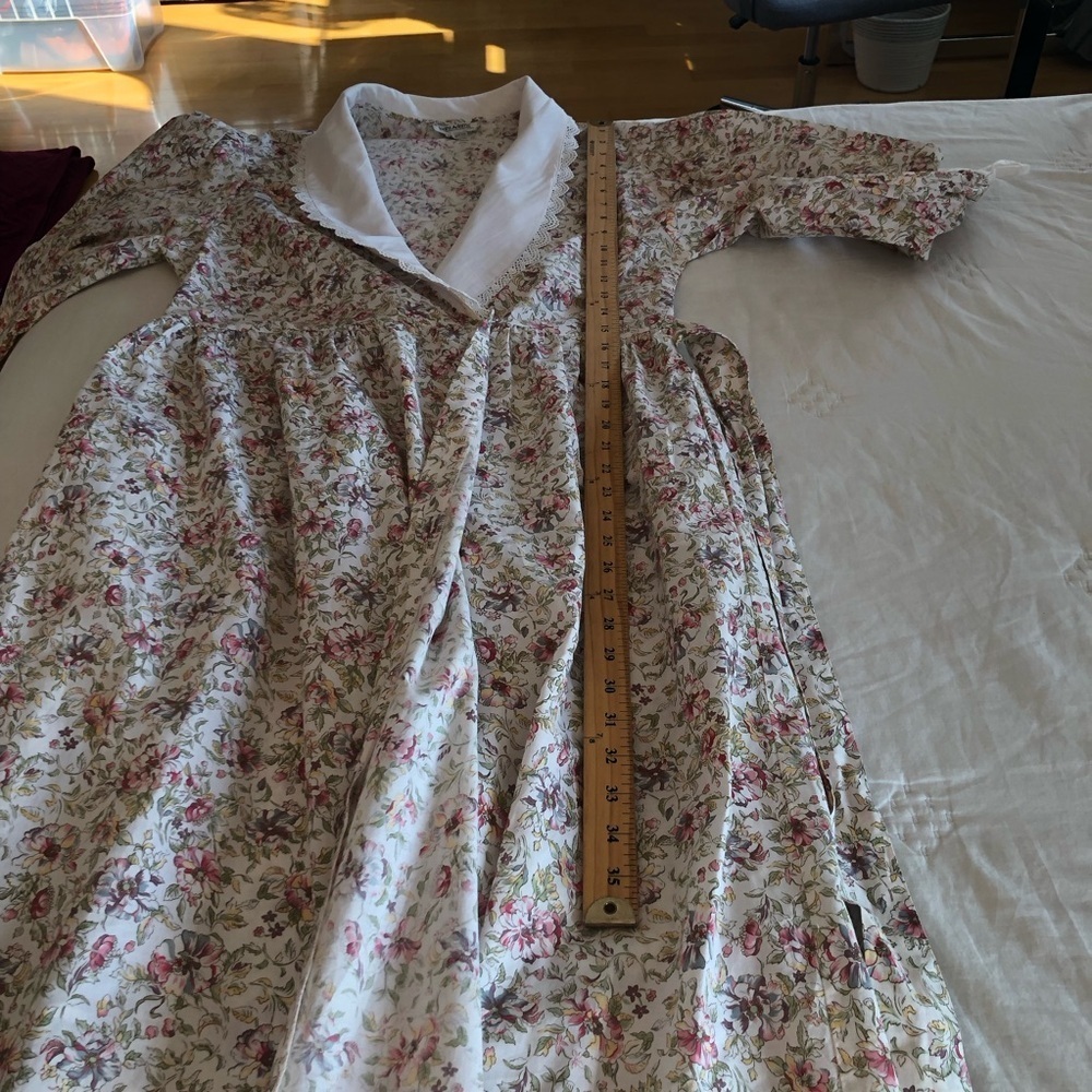 Vintage Laura Adams Floral Robe Wrap Cottage Prairie Maxi Dress M/L - Picture 8 of 11